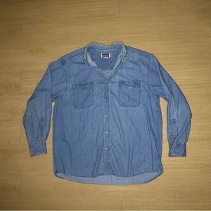 North Crest Button Down Shirt Mens Size XLT Blue Denim Front Pockets